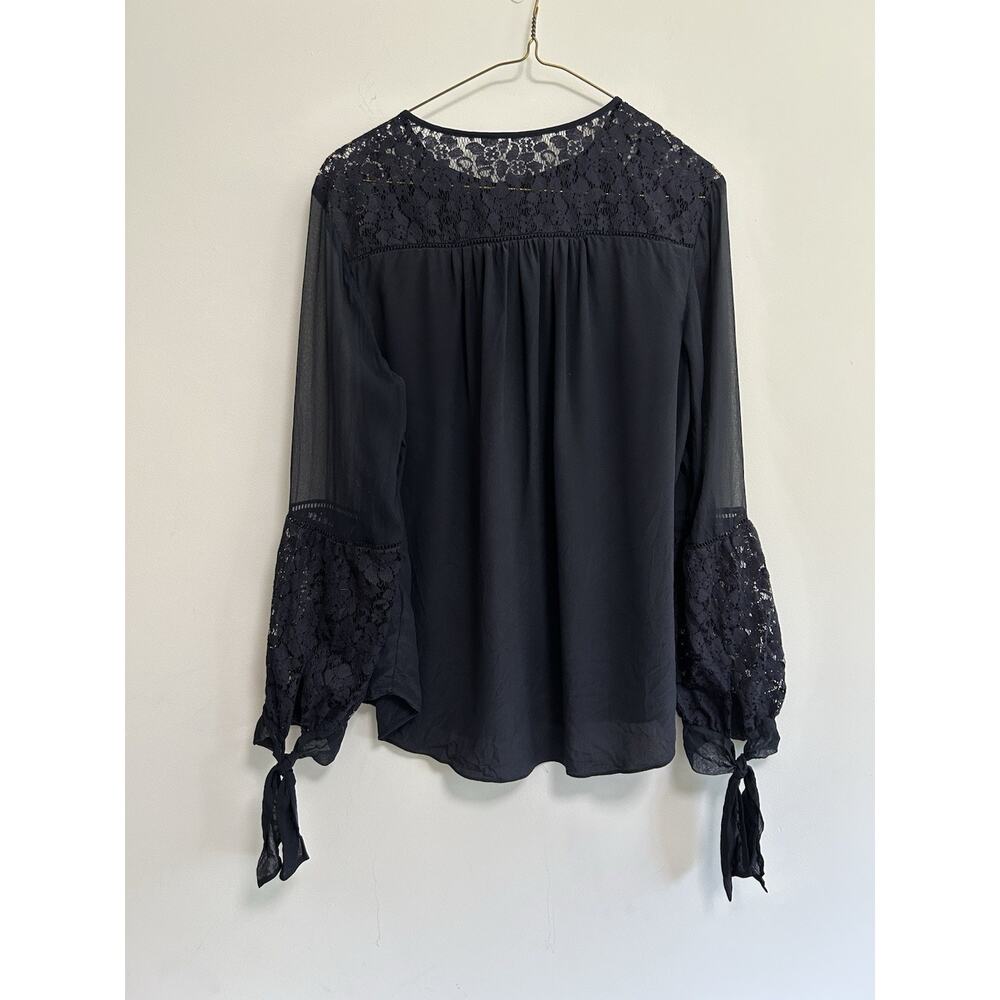 Rebecca Taylor Womens‎ 8 Top Blouse Tie Neck Sheer Blue Lace Fairly Romantic